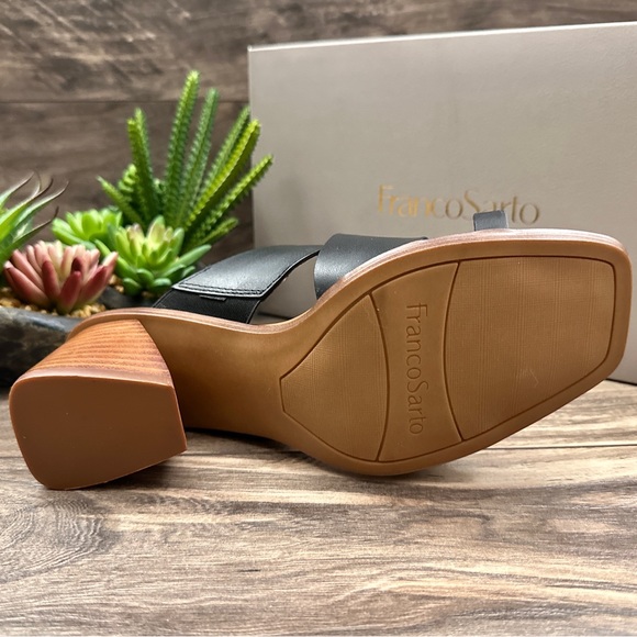 NIB Franco Sarto Safia Black Leather Toe Post Bock Heel Slide Sandal 8M 38 - Picture 8 of 14